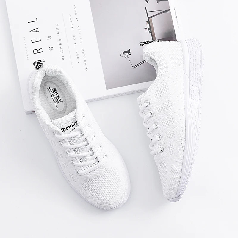 Agsdon Board Shoes Wholesale White Trainers Sneakers Women Air Mesh Breathable Spring Sport Running Shoes Female Walking Women's Shoes