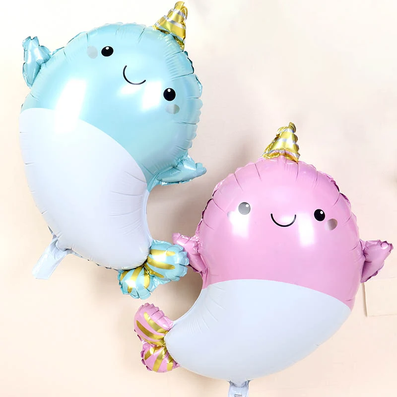 

1pc Cartoon Ocean Sea Animals Narwhal Whale Balloons Pink Blue Balloon Baby Shower Birthday Party Decorations Kids
