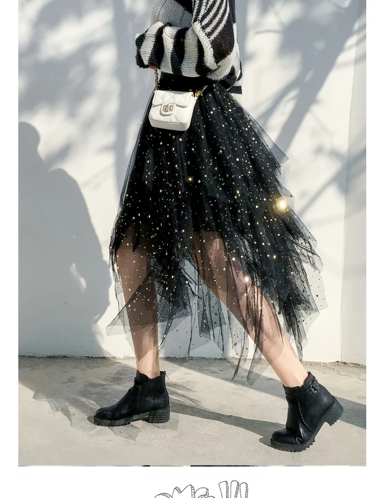 Women's Skirts Summer 2020 New Korean Stars Sequin Elegant High Waist A-line Pleated Elastic Belt School Spring Midi Skirt Femme