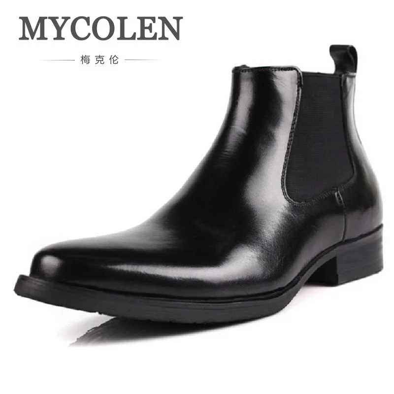 

MYCOLEN Autumn Winter Leather Shoes Men Fashion Chelsea Boots Male Brand Designer Ankle Boots Black Sapato Social Masculino