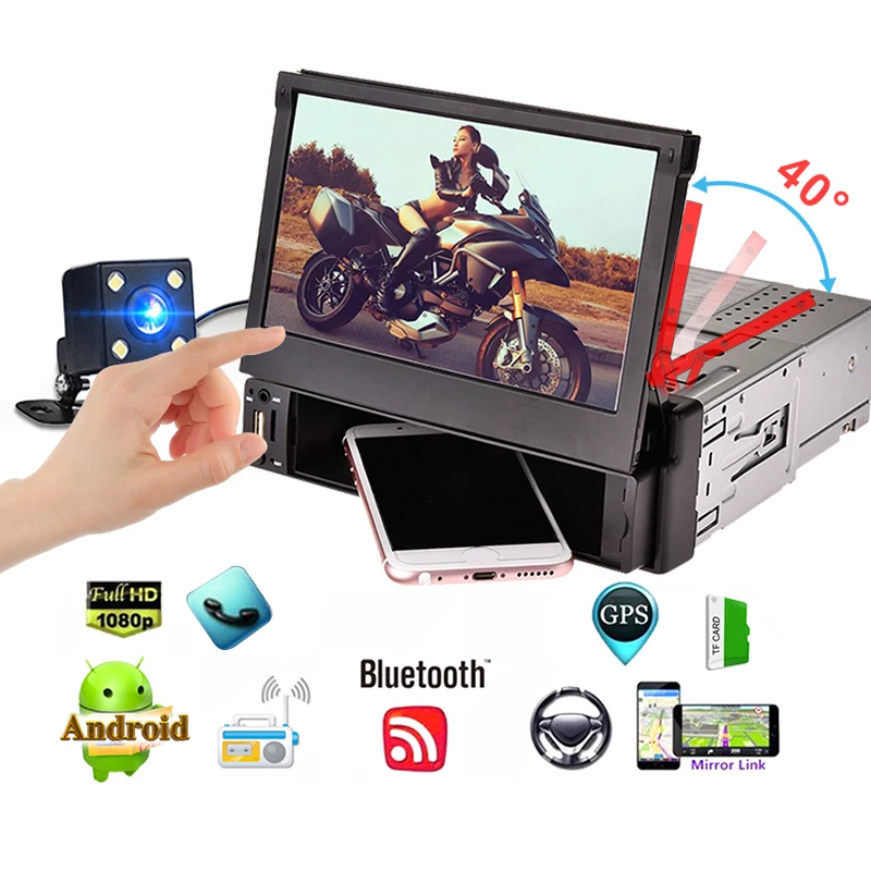 

1 Din 7 Inch Telescopic CAR MP5 Radios Media Player Quacore HD Android 5.1 IOS Car GPS Navigator Multimedia Player FM/AM Radio