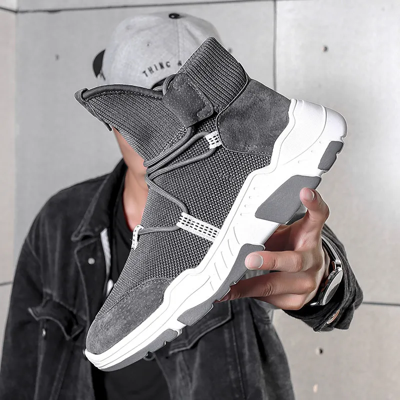 

ZOQI Flykint Casual Shoes Men Winter Boots High Top Sneakers Men Winter Shoes Black Moccasins Men Footwear Zapatos Hombre 2018