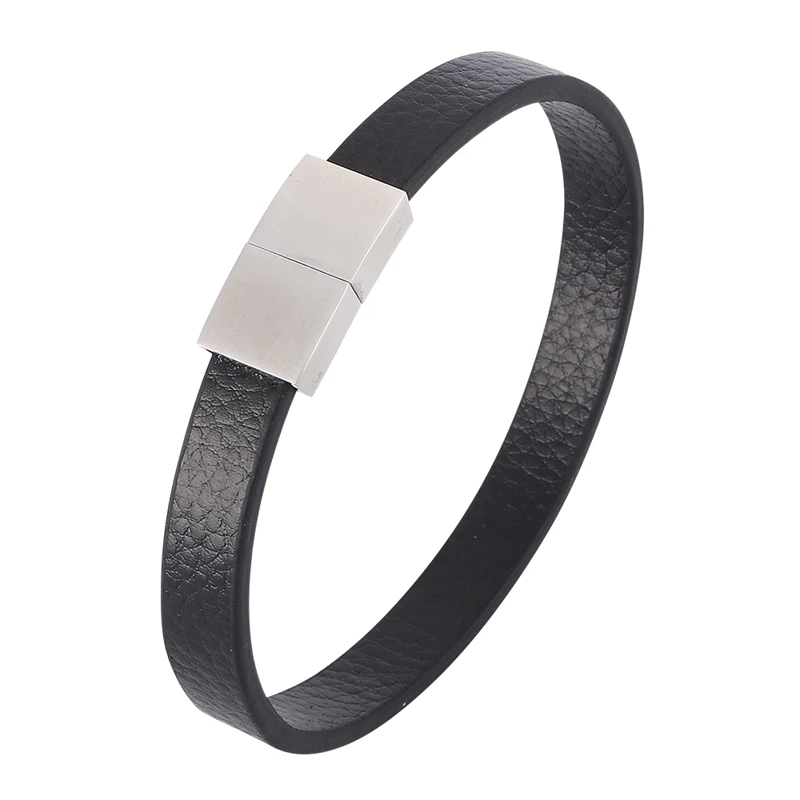 

Men Bracelet Vintage Black/Brown Genuine Leather Bracelet Men Unique magnetic buckle Wristband Bangles Male Jewelry BB0396