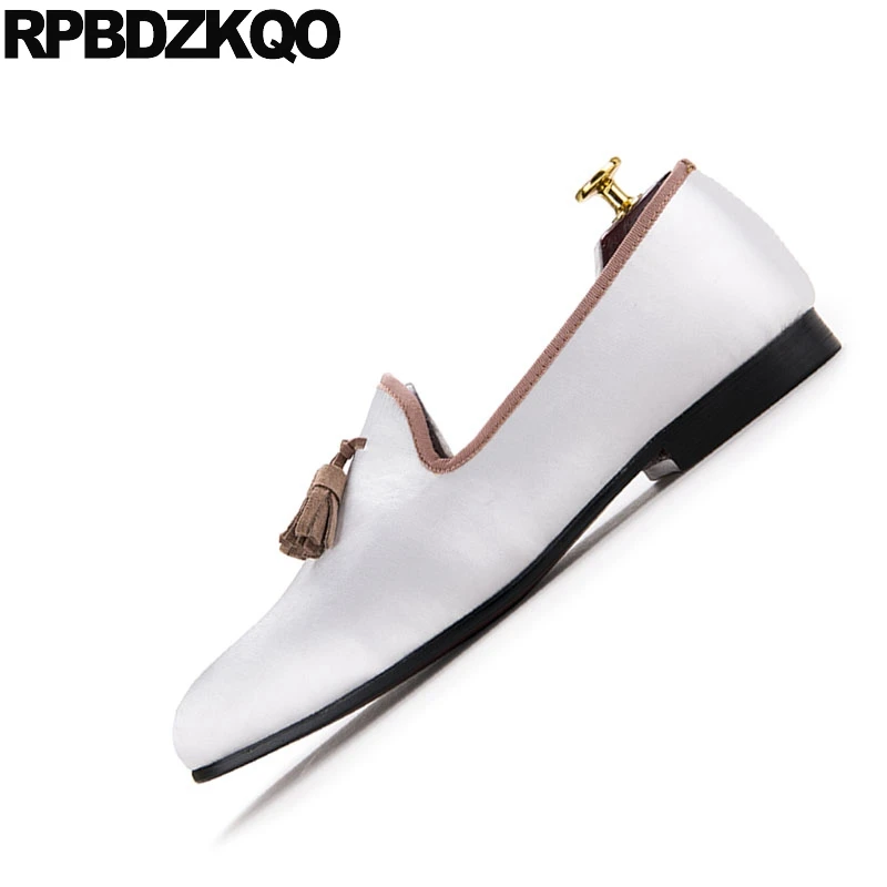 Personnalisé Marques White 47 Pour Chaussures De Grande Populaire Britannique Hommes Mocassins Européenne Satin Taille 46 Piste Italien Gland white Partie Style Gold Bal Blanc Brown kOwP8n0X