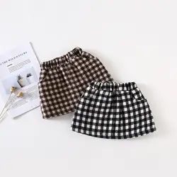 Зимние Утепленные клетчатые юбки для маленьких девочек, хлопковая и Вельветовая теплая детская одежда, модная верхняя одежда в английском