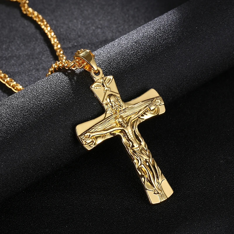 Religious Cross Jesus Pendant Necklace INRI Crucifix Gold/Steel/Gun ...