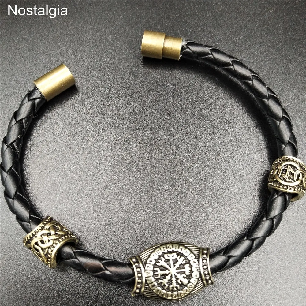 Браслет Vegvisir для мужчин Магнитный кожаный браслет руны викингов бусины