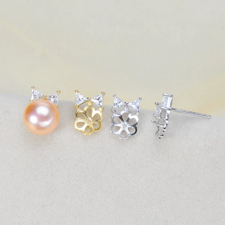 

925 Sterling Silver Pearl Earrings Fashion Stud Earrings Beautiful Findings Exquisite Jewelry Parts Fittings Women's Accessories