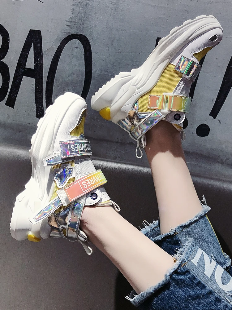 

Shoes women 2019 new summer net red female models muffin thick bottom mesh breathable colorful sports laser old shoes