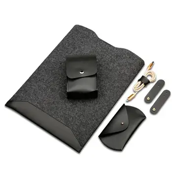 

Laptop Sleeve Case Pouch Charger Bag Mouse Case 4pcs Cable Winder Leather Cover for Macbook Air/Pro 11.6 12 15.4 inch Laptop Bag