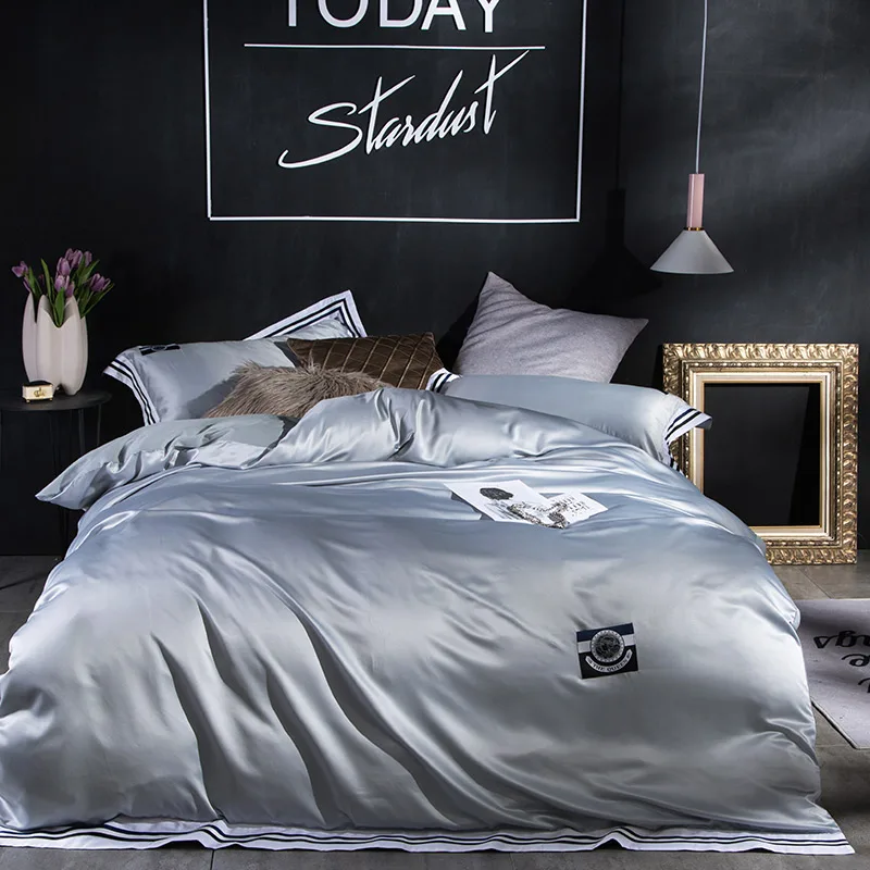 Buy Silver Grey Fashion Simple Stripe edge Luxury Silk