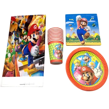 

Happy Birthday Events Party Tablecloth Baby Shower Super Mario Theme Napkins Tableware Set Decorations Plates Cups 61PCS/LOT