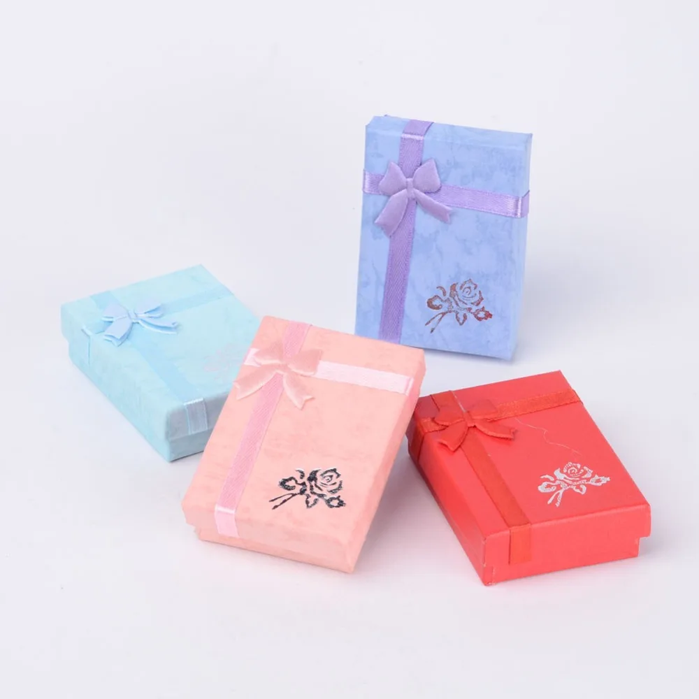 

Pandahall 12pc Cardboard Pendant Necklaces Storage Boxes With Bowknot for Necklaces and Pendants Rectangle Mixed Color