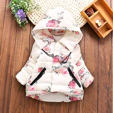 

Baby Girls Floral Print Thick Warm Hooded Cotton Down Coats Snow Wear Children's Outerwears Baby Girls Clothes 2017 Winter