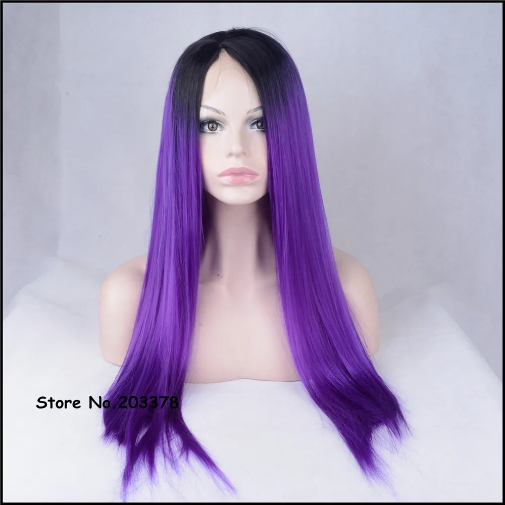 Strong Beauty Two Tones Ombre Long Purple Silk Straight Wigs Japan
