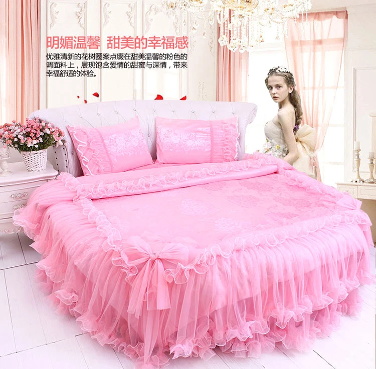 DreamingBLUE кружева круглая кровать постельного белья King SIZE 8 ноги домой сладкий цветок DuvetCover Bedskirt наволочка наборы