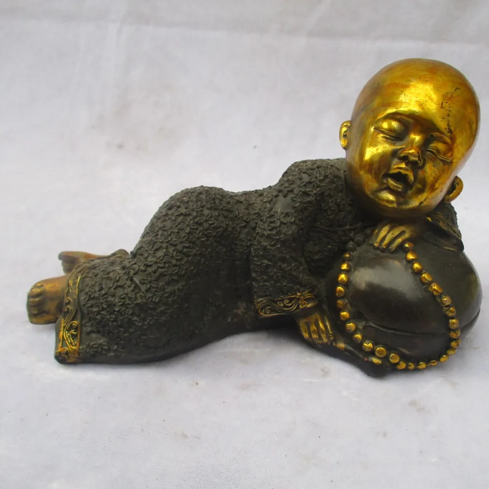 

Collectible Chinese Old Copper Carved Gold gilt Sleeping Buddha Sculpture /Antique Buddha statue