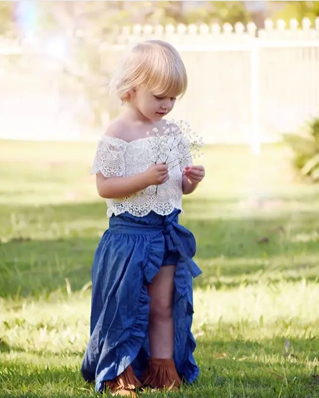 Fashion Baby Girl Summer Clothes 2018 Toddler Girls Suits Lace Tops Denim Skirts Shorts Kids Outfits 3Pcs Children Clothing Set (1)