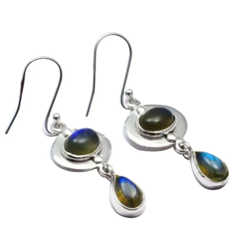 

NiaoZaiFei YunZaiKan Genuine Labradorite 925 Sterling Silver Earrings,45 mm, 2SE0254