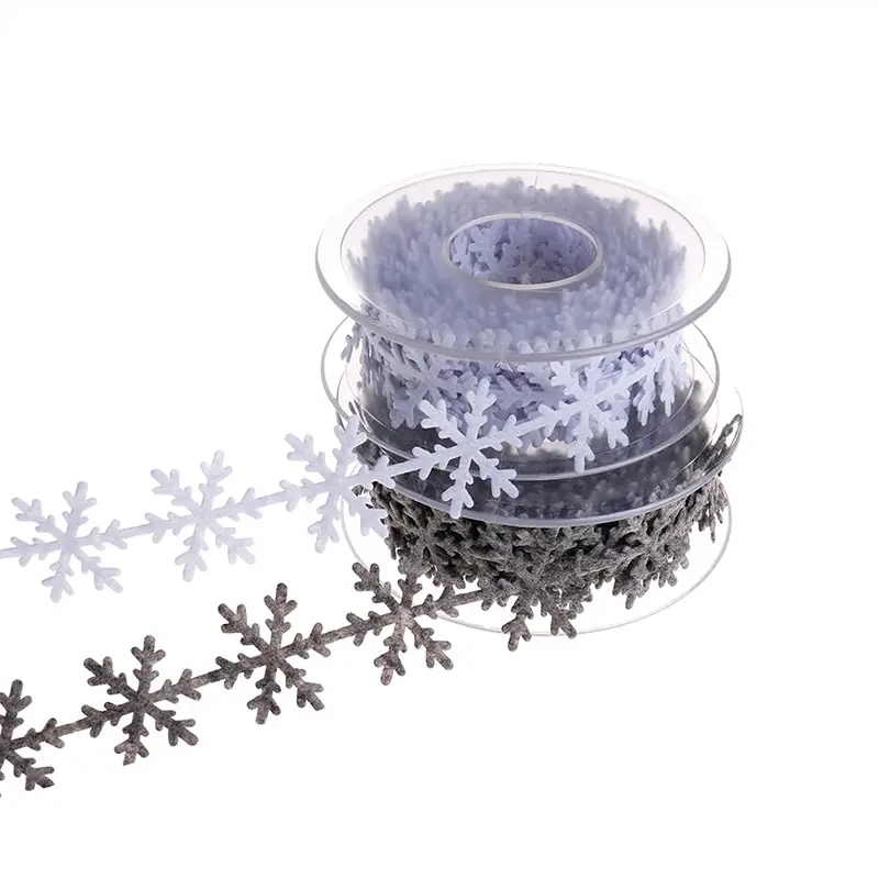 25mm New Year Non woven Christmas Snowflake Trim Ribbon Tree Decoration
