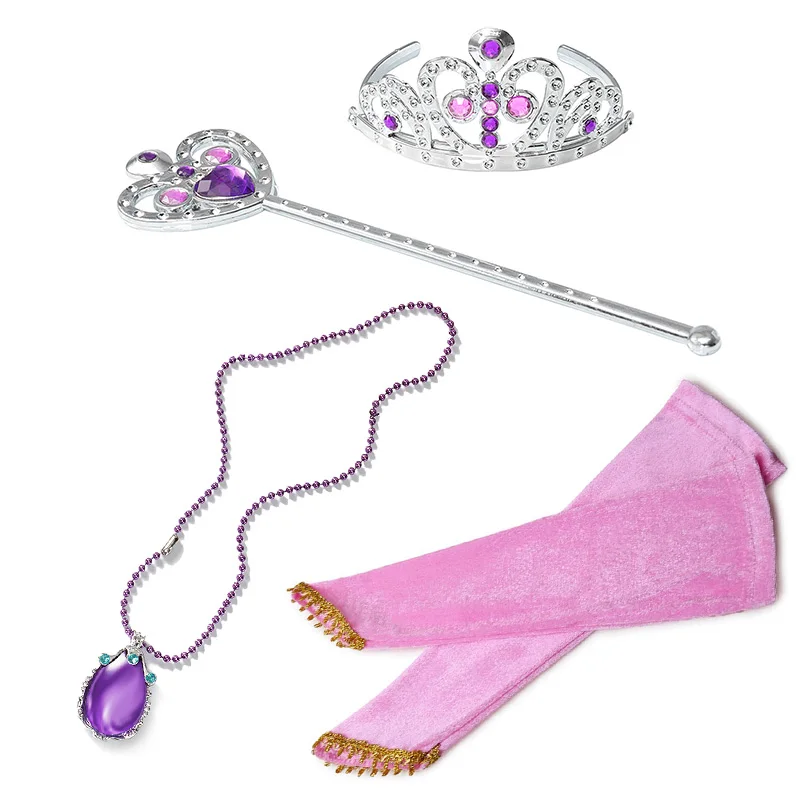 Accessories Only Платье принцессы Софии для девочек; Детский карнавальный костюм; бальное платье с короткими рукавами-фонариками; Детские Вечерние платья на Хэллоуин с цветочным рисунком; Летние нарядные платья - Цвет: Accessories Only