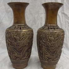 Bi003475 1" Китайский Бронзовый Сбор Буддизм Fly Dragon Глава Статуя Ваза Пот Пара