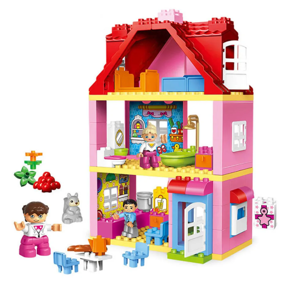 

Duplos Friends Pink City Girl Princess Figure Family House Colourful Kids Building Block Educational Baby Toys Gift