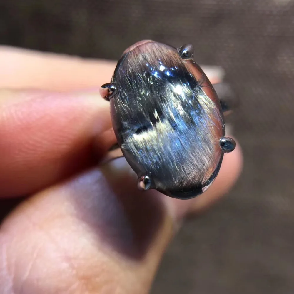 Natural Brookite Platinum Silver Rutilated Quartz Ring  (2)