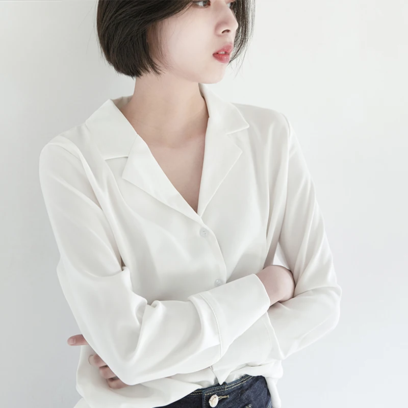 Ceny Nowości kobiety szyfonowa bluzki 2019 wiosna stylowe topy z długim rękawem urząd pracy szyfonowe bluzki koszulki Streetwear odzież