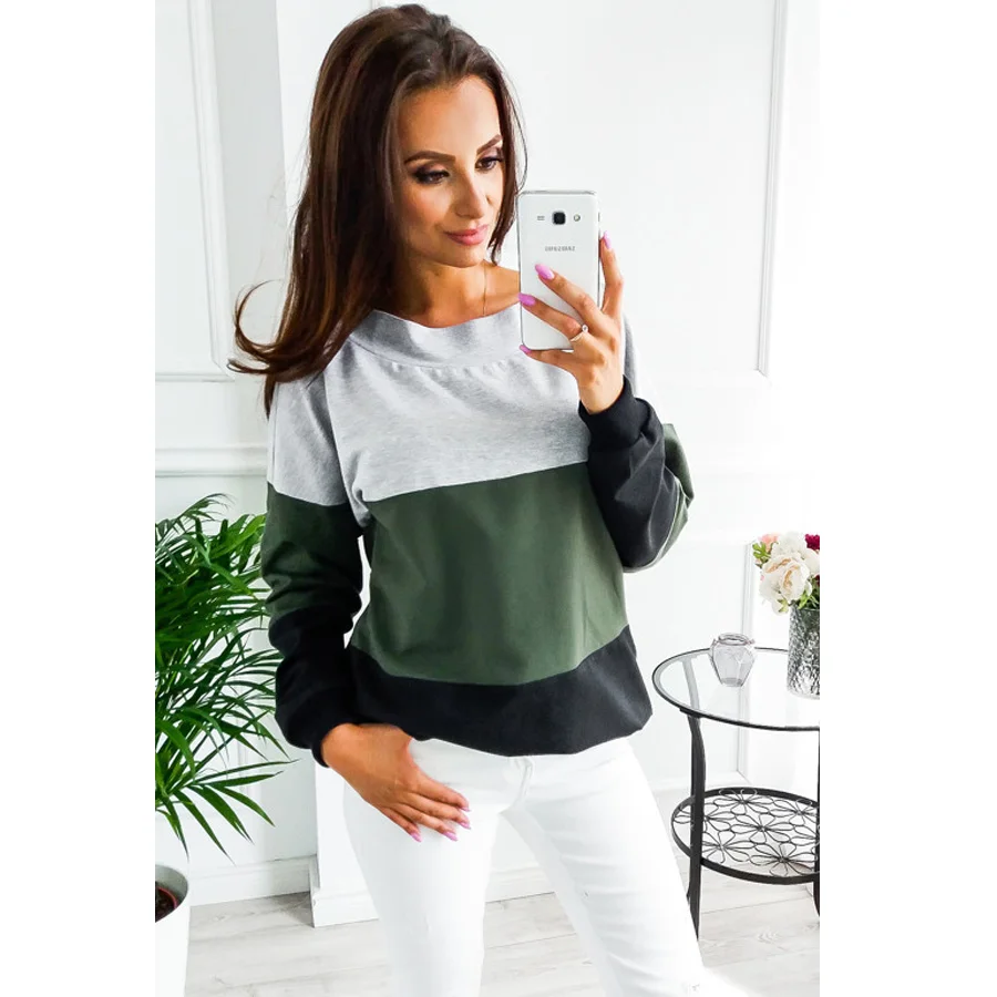 2019 Autumn Fashion Women Color Block Drawstring Backless