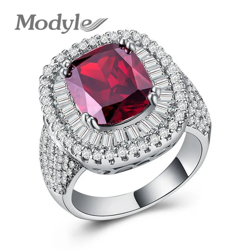 Modyle Hot Sale White Gold Color Big Red CZ Ring For Women Luxury Fashion Jewelry-in Engagement ...