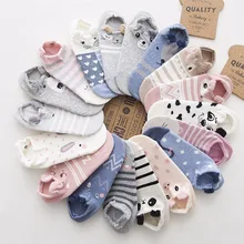 SP CITY 5pairs Cute Animal Cotton Socks Female Kawaii Cat With Dog Summer Short Sock Slippers