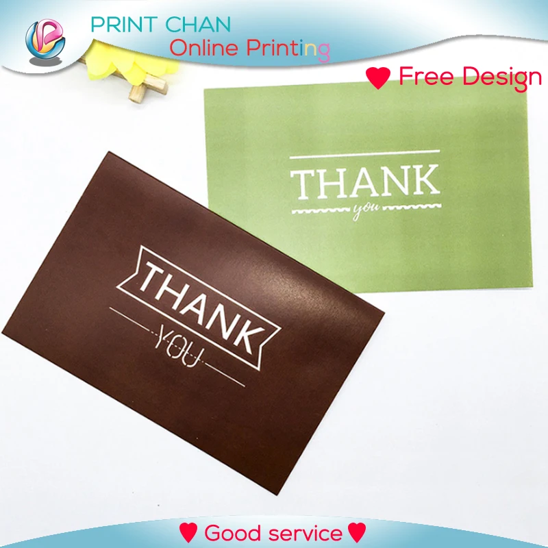 

High quality 500pcs/lot thank you cards custom greeting card printing embossed gold/silver foil card free shipping