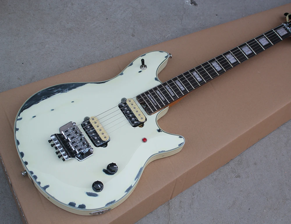 

Factory Custom Milk White Electric Guitar with Vintage Body,2 H Pickups,Yellow Mahogany Neck,Double Rock,Offer Customized
