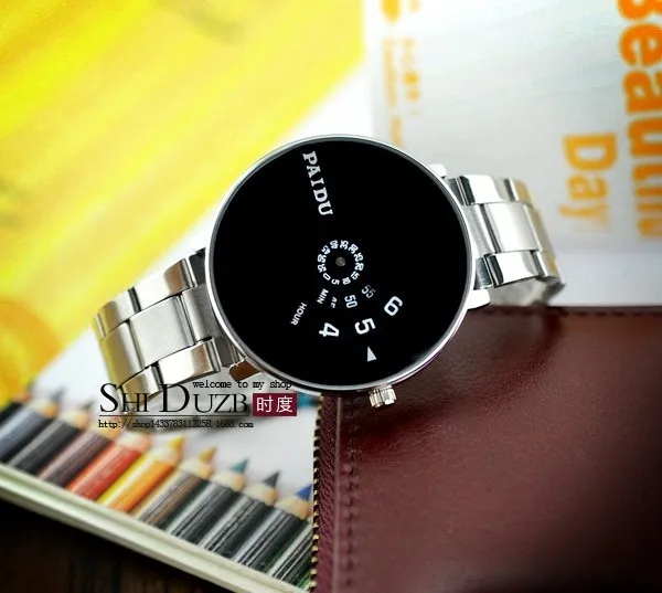 New Fashion Paidu Good Quality Men Women Unisex Lady Girl Funny Wheel Black White Dial Quartz Wrist Watch Wristwatch Hour