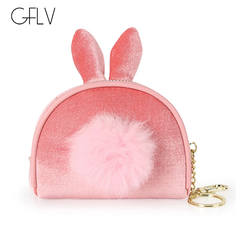 

GFLV Brand 2019 New Cute Rabbits Coin Purse Women High Quality Velvet Zipper Wallets Rabbits Ears Design Plush Coin Pocket