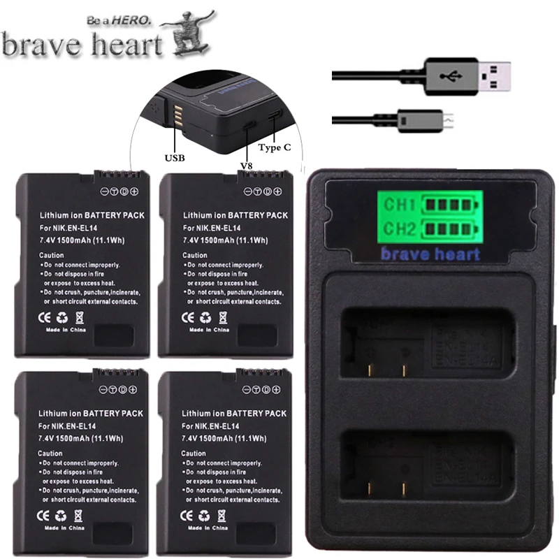 

bateria EN-EL14 EN-EL14a ENEL14 EN EL14 EL14a Battery + LCD USB Dual Charger for Nikon D3100 D3200 D3300 D5100 D5200 D5300 P7000