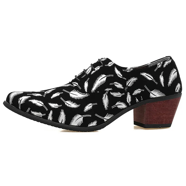 Merkmak/Мужская официальная оксфордская обувь; модные кожаные туфли с острым носком на высоком каблуке; свадебные туфли с принтом в виде перьев; вечерние туфли