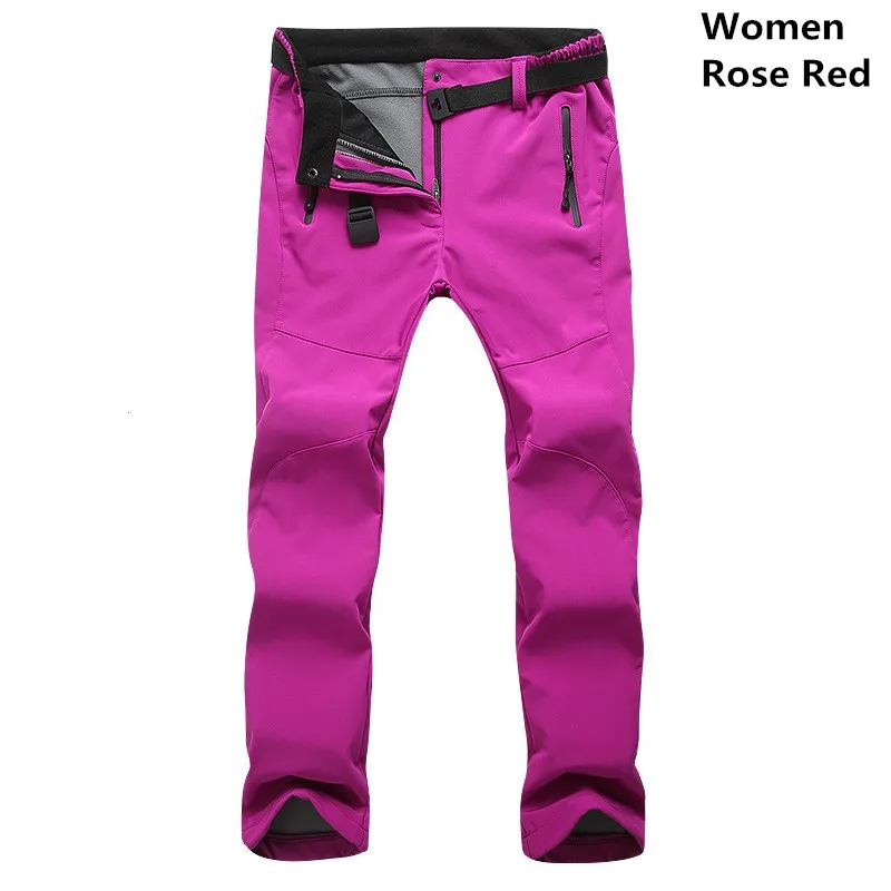 Мужские повседневные Стрейчевые водонепроницаемые брюки Софтшелл, женские мужские зимние теплые ветрозащитные брюки, мужские спортивные штаны, флисовые рабочие брюки 3XL - Цвет: Women Rose Red