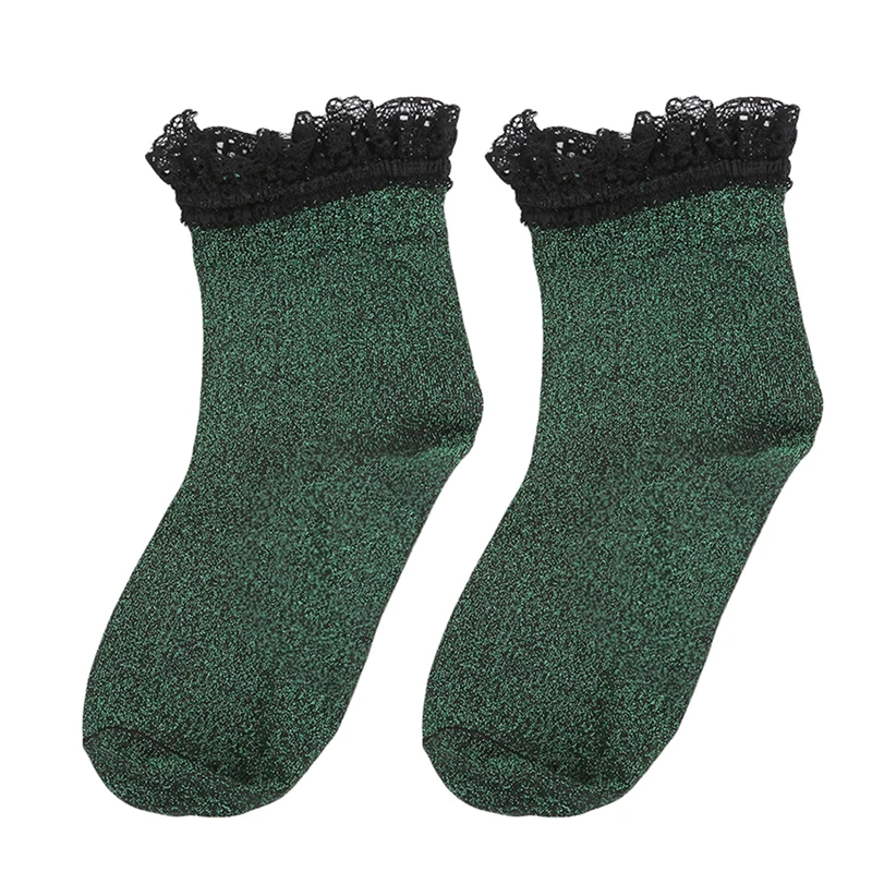 Забавные милые элегантные носки новые модные блестящие носки зимние теплые женские кружевные носки роскошные хлопковые носки с цветочным рисунком