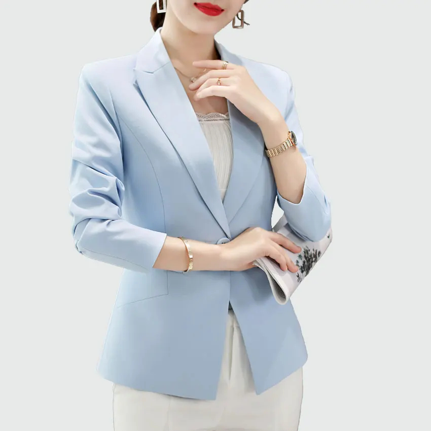 

Blazers Femenino Slim Fit Women Formal Jackets Sky Blue 2018 Office Lady New Autumn Long Sleeve Single Button Ladies Blazer Coat