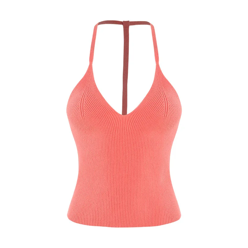 Западный стиль мода slim пикантные однотонные без рукавов с открытой спиной SML XL XXL 2 цвета v-образным вырезом Женские Повседневное трикотажные Холтер майки