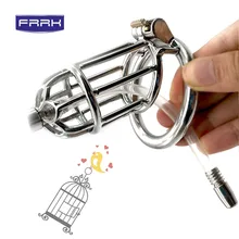 FRRK Male Chastity Devices Stainless Steel Cock Cage For Men Metal Chastity Belt Penis Ring Sex Toys Cock Lock Adult Products stainless steel chastity device with silicone catheter pants for men chastity belt dual lock cock cage penis sleeve sex products