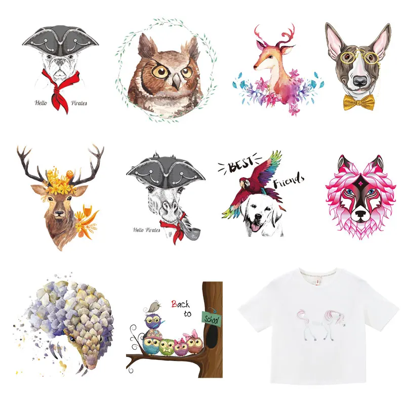 

Lovely Animal Patch Iron on Transfers Dog Deer Patches for Clothing Heat Transfer Vinyl Stickers Stripes on Clothes DIY T-shirt
