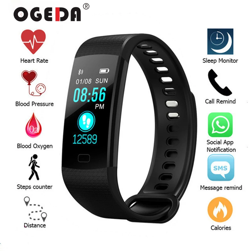 Online 2018 mujer Fitness inteligente reloj pulsera Smart Wristband Monitor de ritmo cardíaco presión arterial pulsera inteligente pantalla de Color Banda