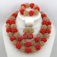 Роскошные Красные/Шампанское Золотые африканские украшения бисер набор нигерийские Свадебные хрустальные бусины ожерелье набор GS753
