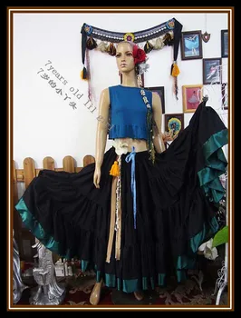 

cotton 4tiered 18yards Ats Gypsy tribal belly dance skirt with border EI41