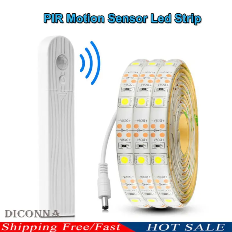 PIR Motion Sensor Activated LED Strip Lights Wardrobe Closet Stair Lamps 1/2/3M