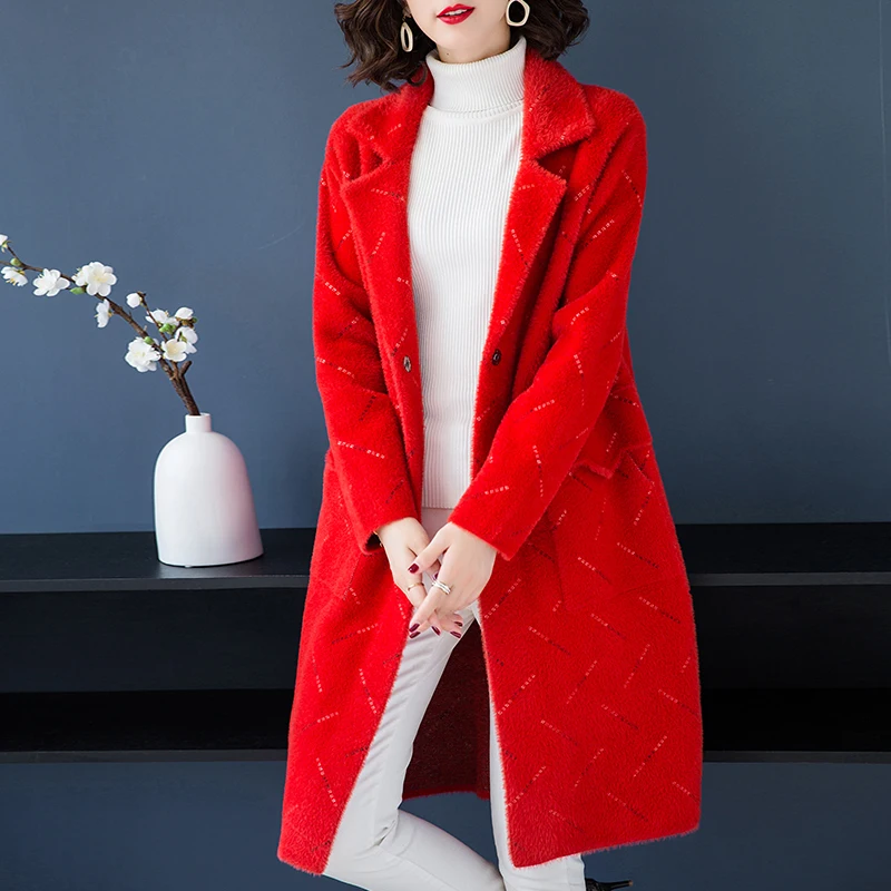 

Brand Coat Fall Winter Women Coat New OL Commuter Hit Color Irregular Striped Lapel Coat Thicken Warm Loose Long Coat Female