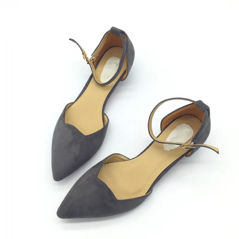

Sexy Women Buckle Strap Low Heels Pumps Pointed Toe Flock D'Orsay Heels Shoes For Woman Ladies Single Shoes Blue